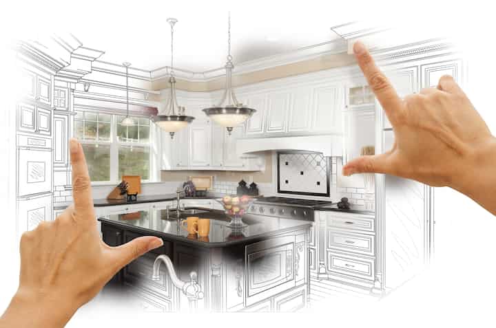 A kitchen renovation design with an open floor plan, featuring a large island and modern appliances in Princeton